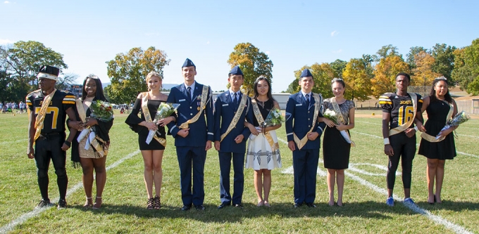 The Homecoming Court at the 2017 Homecoming halftime presentation.