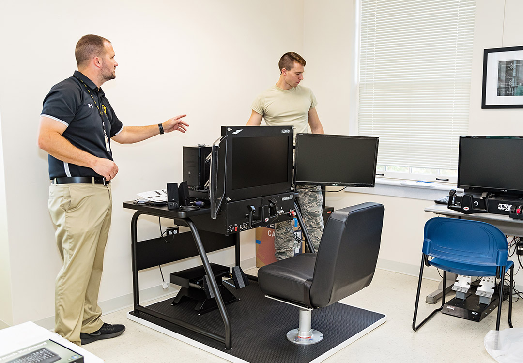 The Redbird TD is installed in the Hadeed Innovation Wing upon its arrival on October 31st. To the right of it is the Redbird Jay flight simulator, which is still in use at the Academy.