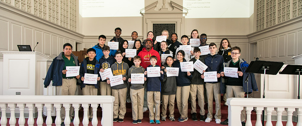 A total of 24 Randolph-Macon Academy students accepted Rodney Smith's 50 Yard Challenge at the end of his presentation on January 21, 2020.