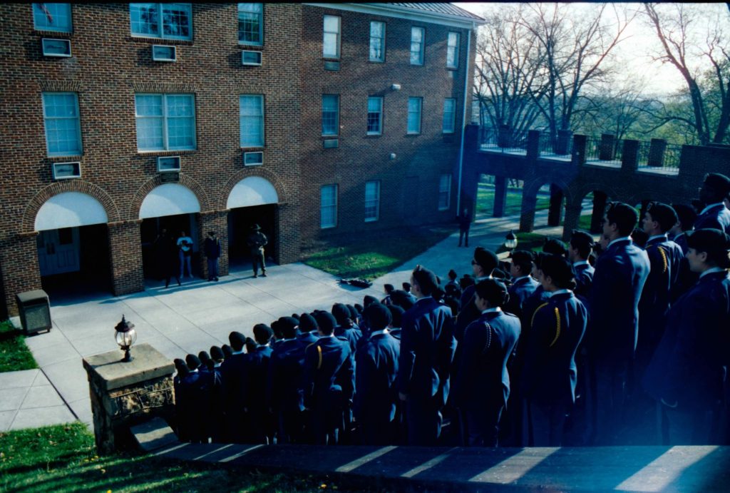 R-MA cadets observing their morning parade at our college prep school