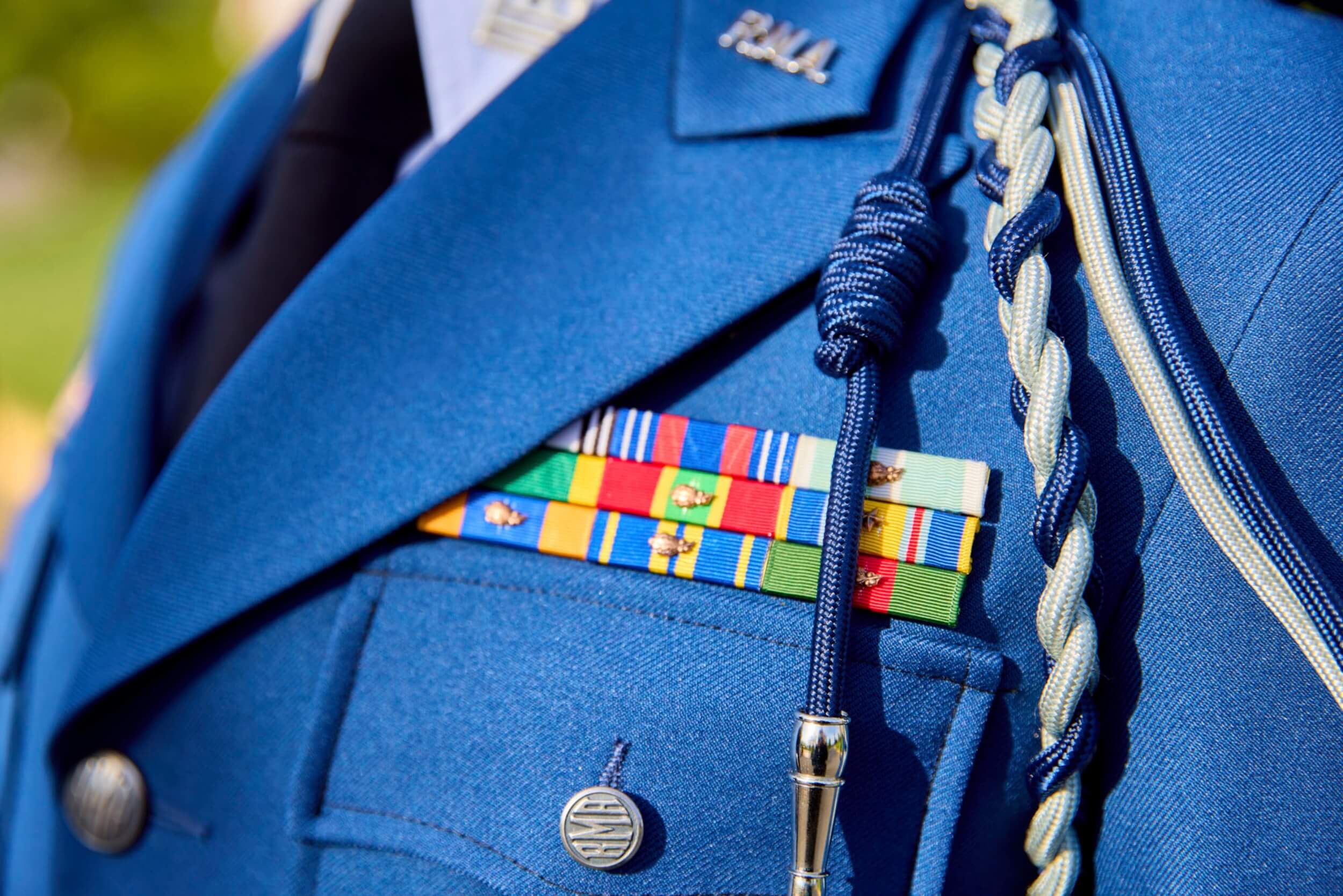 R-MA cadet close up of uniform details of a military school transfer student