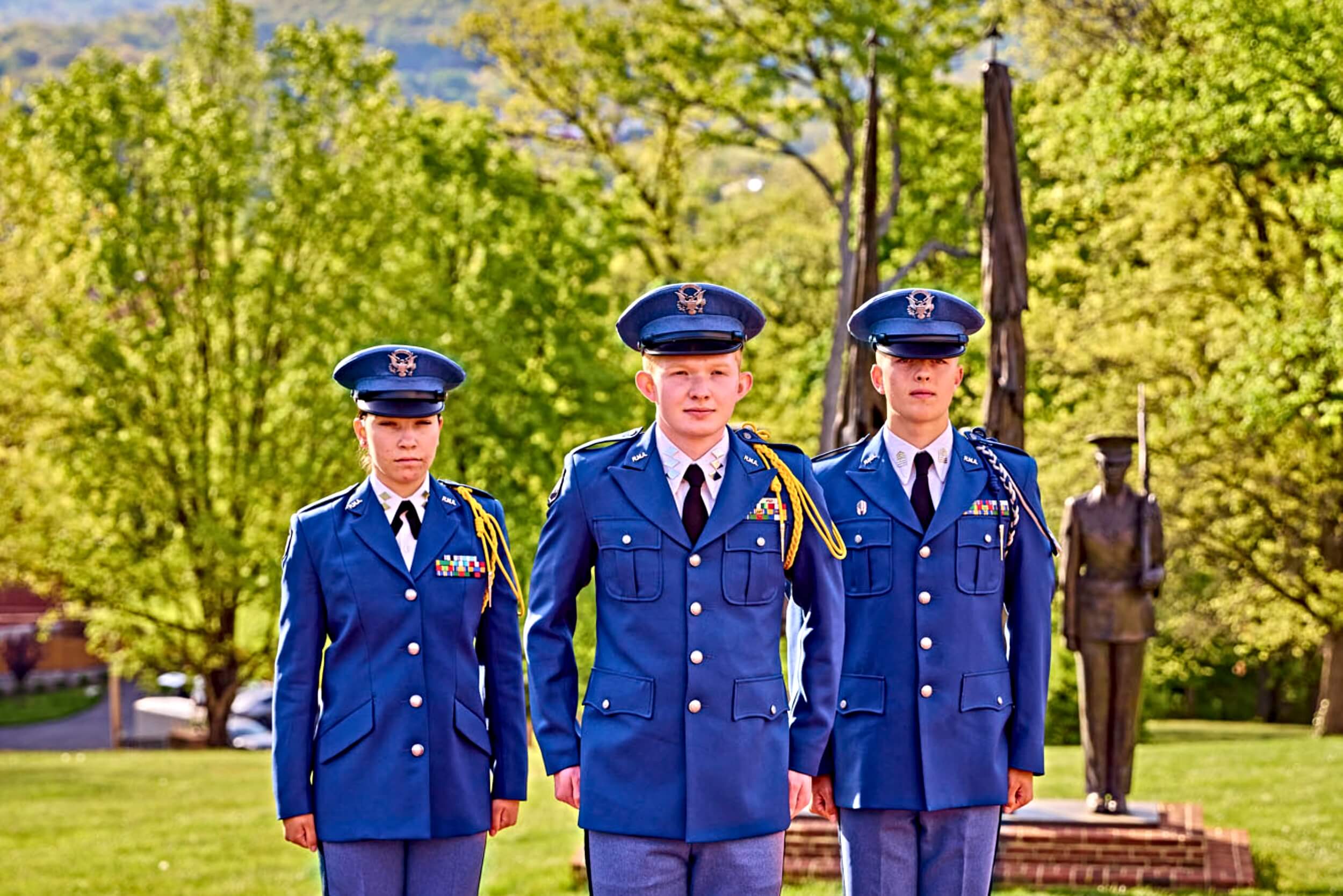 A row of students standing to attention at R-MA military school in Virginia