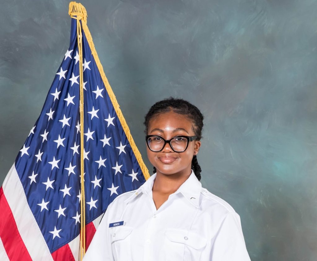 A portrait of Obehi, a student attending R-MA military school in Virginia