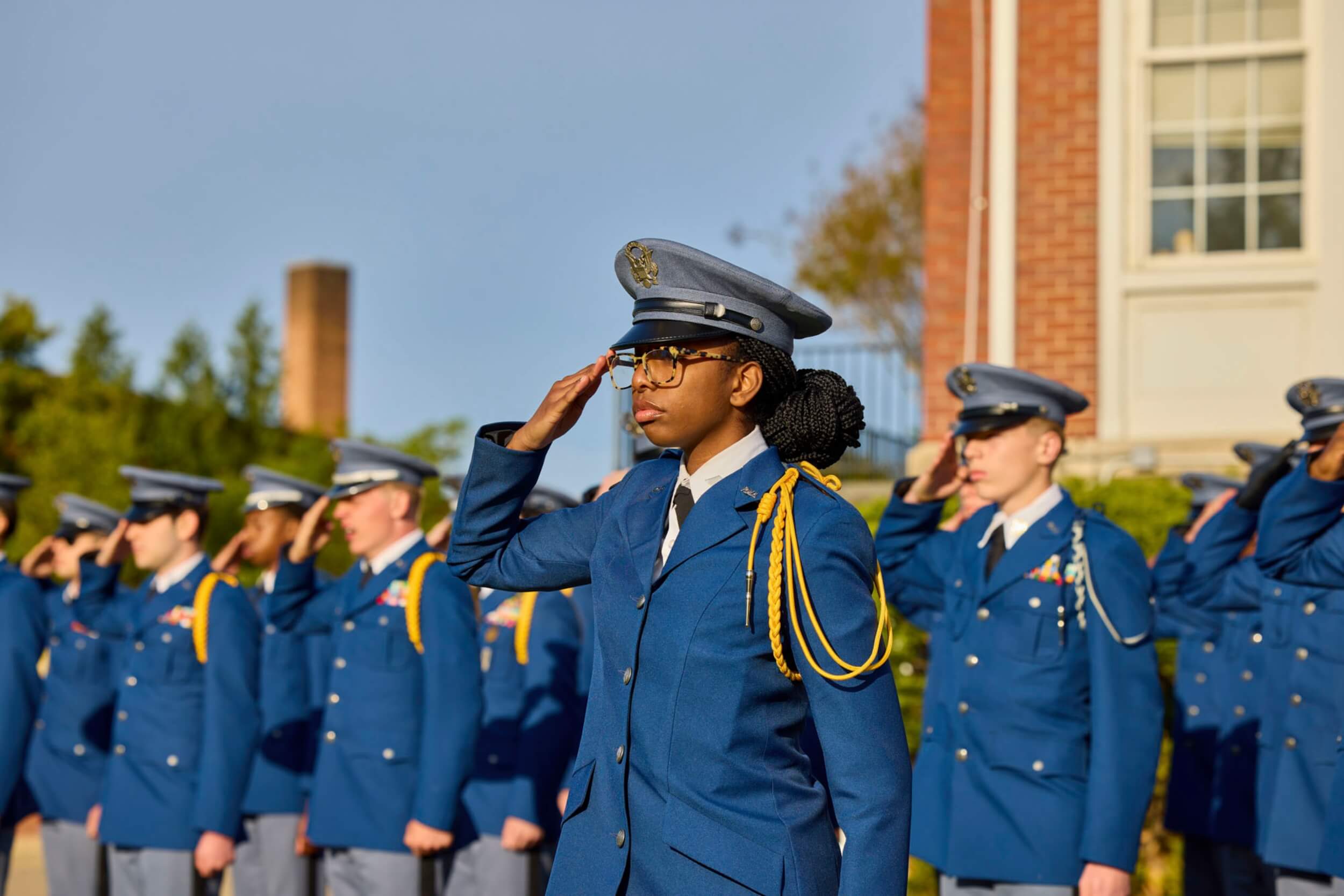 A group of R-MA students participating in military school leadership activities