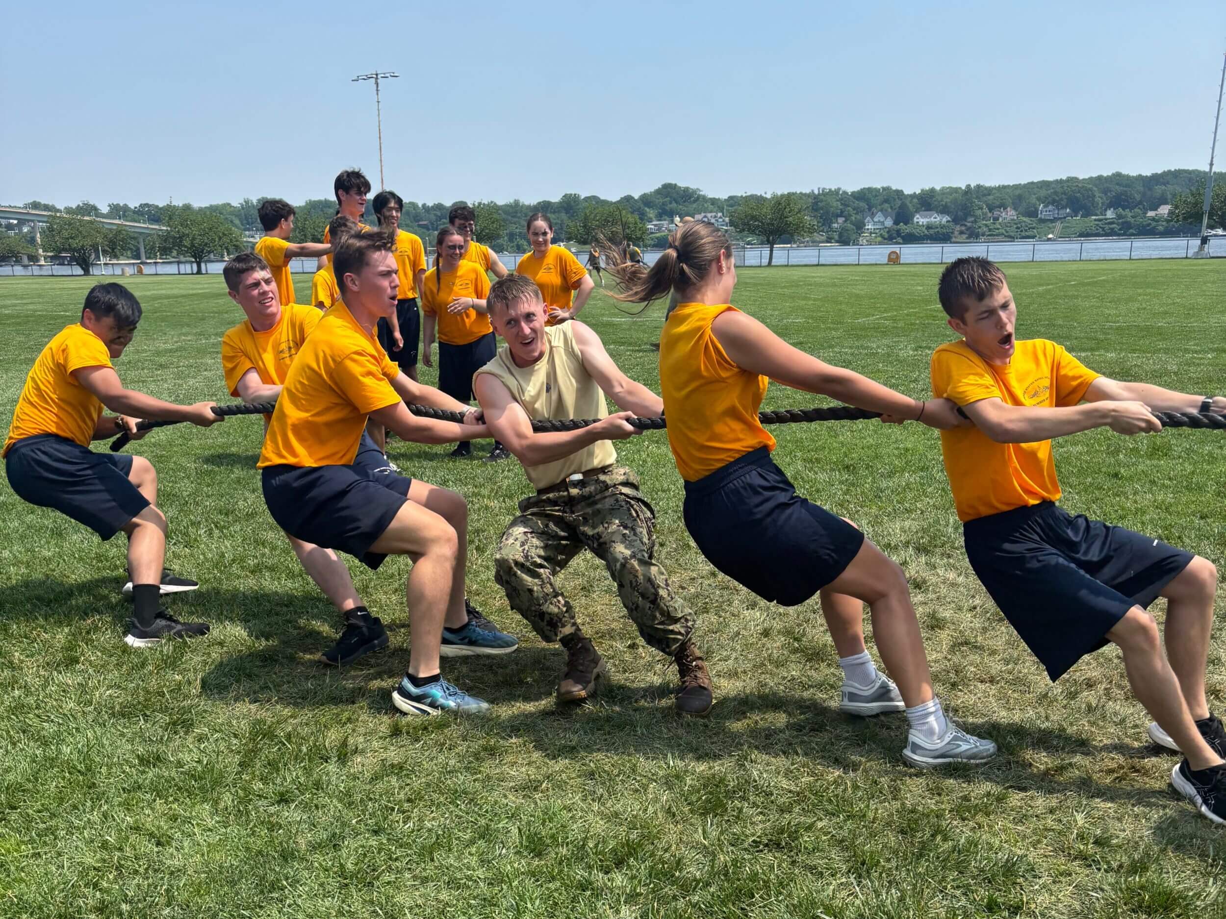 A row of students participating in structured summer activities in our boarding school campus