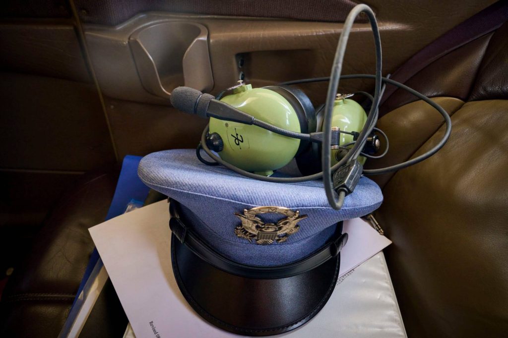 Aviation headset and pilot cap used by students in Randolph-Macon Academy's high school aviation program during hands-on flight training.