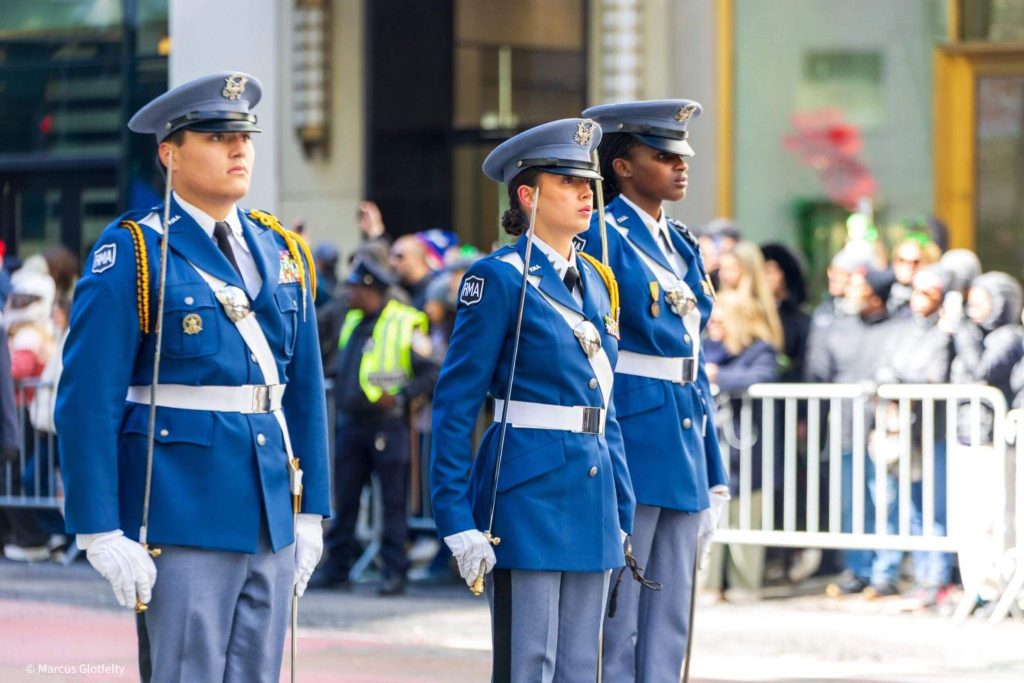 A trio of R-MA cadet leaders participating in a formal ceremony that develops discipline, responsibility, and leadership skills.